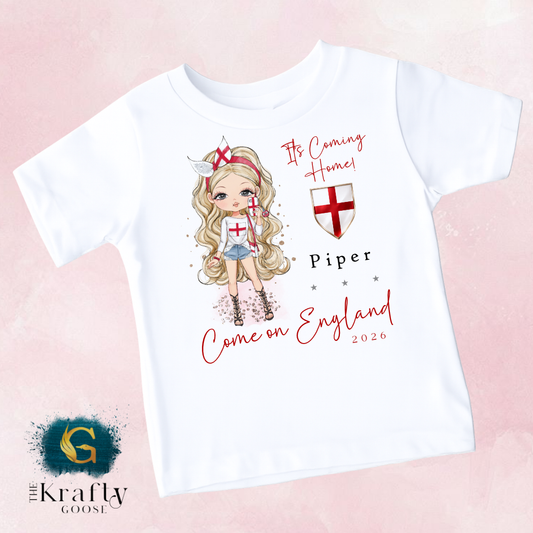England Football Cup Girls Character T-Shirt or Sweater