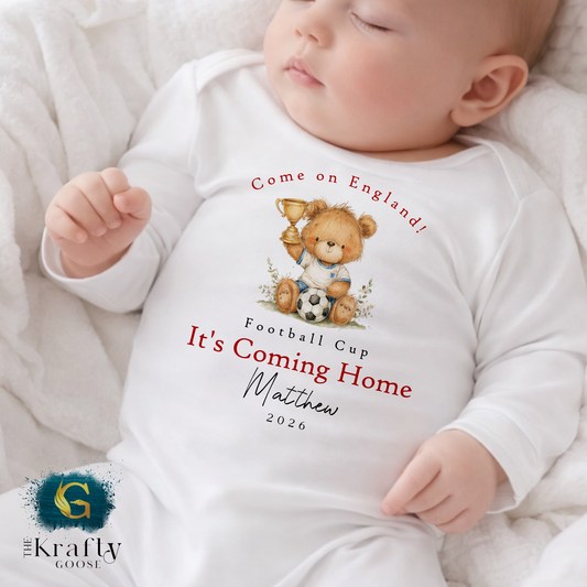 England Football Cup Teddy Trophy Football Sleepsuit Romper - T-Shirt - Vest - Sweater