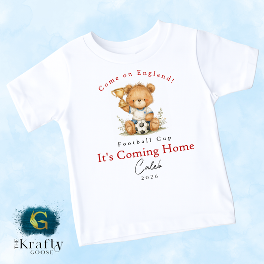 England Football Cup Teddy Trophy Football T-Shirt - Sleepsuit Romper - Vest - Sweater