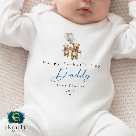 Happy Fathers Day Balloon Bears - T-Shirt - Vest - Sleepsuit Romper - Sweater