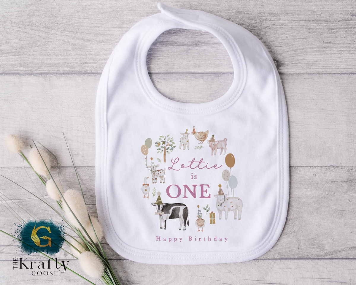 Farm Animals Birthday Outfit - Pink T-Shirt, Sweatshirt, Baby Romper Vest Bib