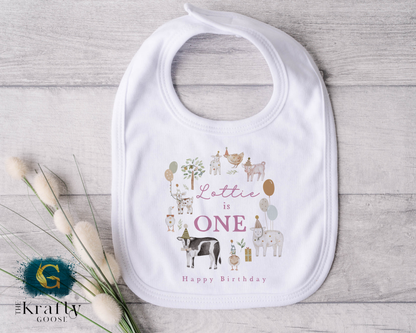 Farm Animals Birthday Outfit - Pink T-Shirt, Sweatshirt, Baby Romper Vest Bib