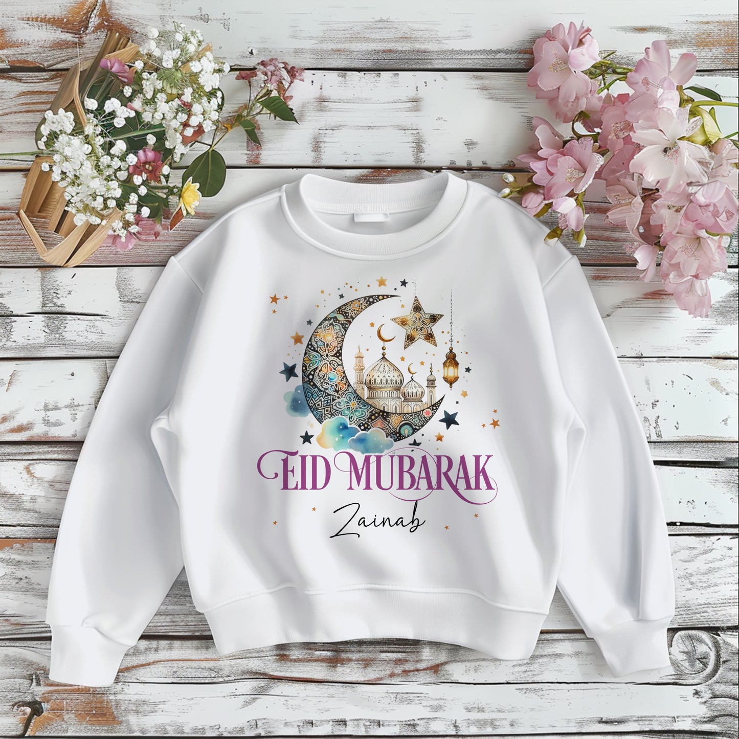 Personalised Eid Mubarak Ramadan Crescent T-Shirt or Sweatshirt