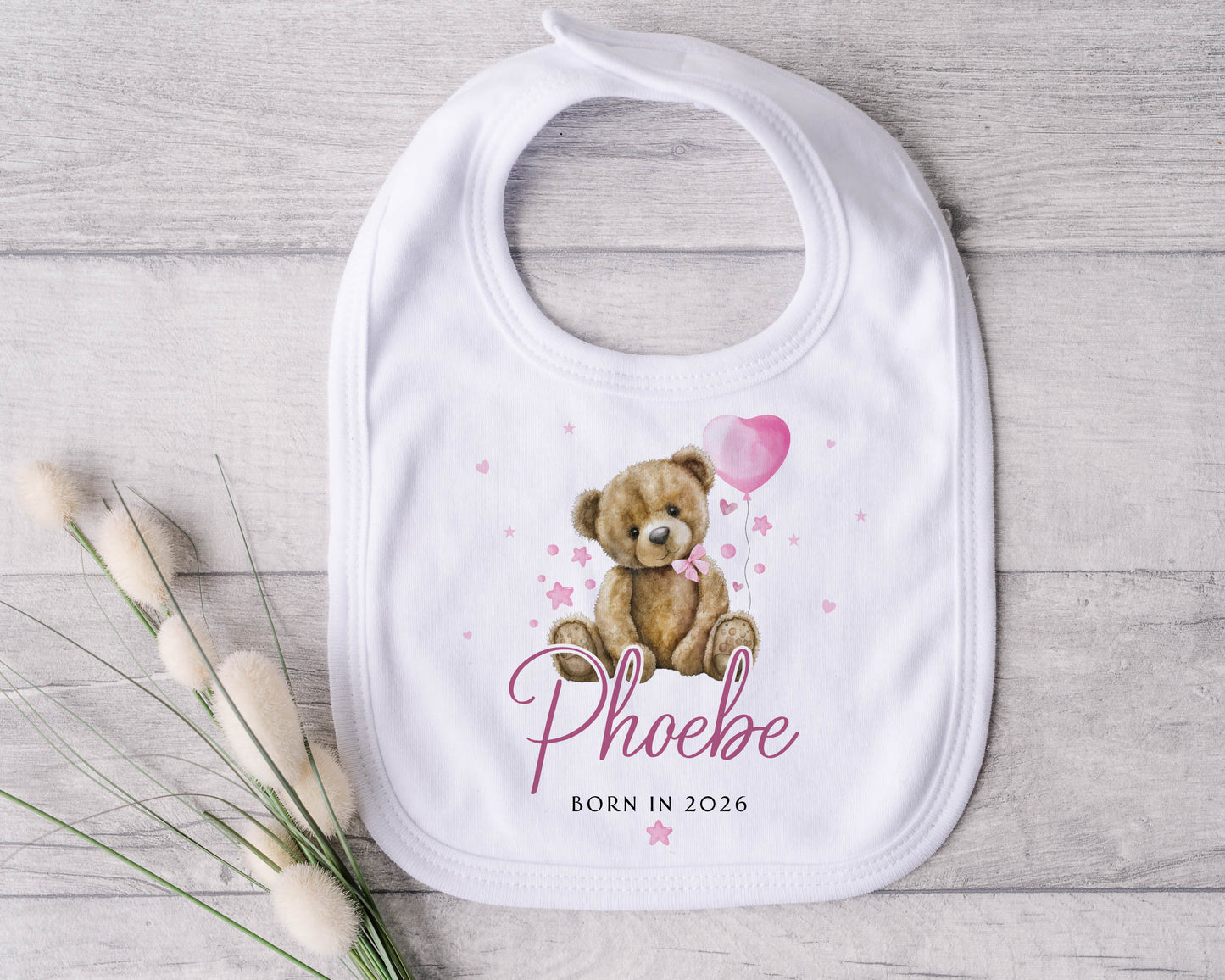 Born in 2026 - Pink Teddy Bear Balloon Design