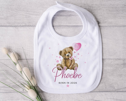 Born in 2026 - Pink Teddy Bear Balloon Design