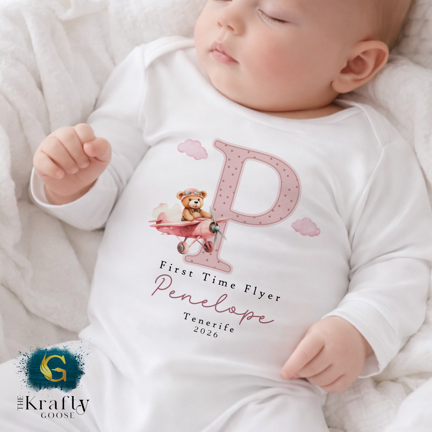 First Time Flyer - Pink Design - T-Shirt - Vest - Sleepsuit Romper - Sweater