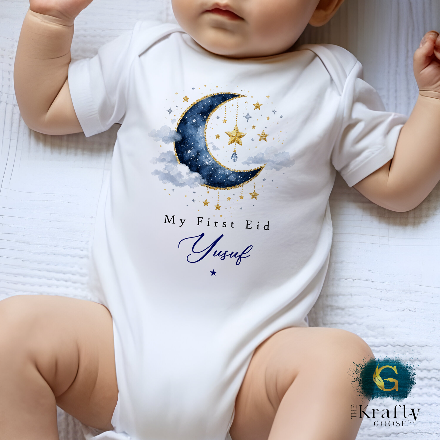 My First Eid - Eid Mubarak Ramadan - Blue Personalised T-Shirt or Baby Outfit