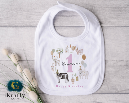Farm Animals Birthday Outfit - Pink T-Shirt, Sweatshirt, Baby Romper Vest Bib