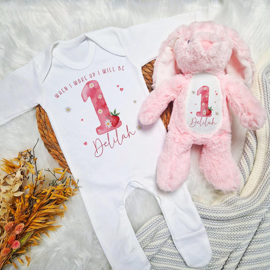 Strawberry 1st Birthday Baby Babygrow Bundle