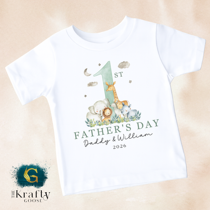 1st Fathers Day Safari Design - T-Shirt - Vest - Sleepsuit Romper - Sweater