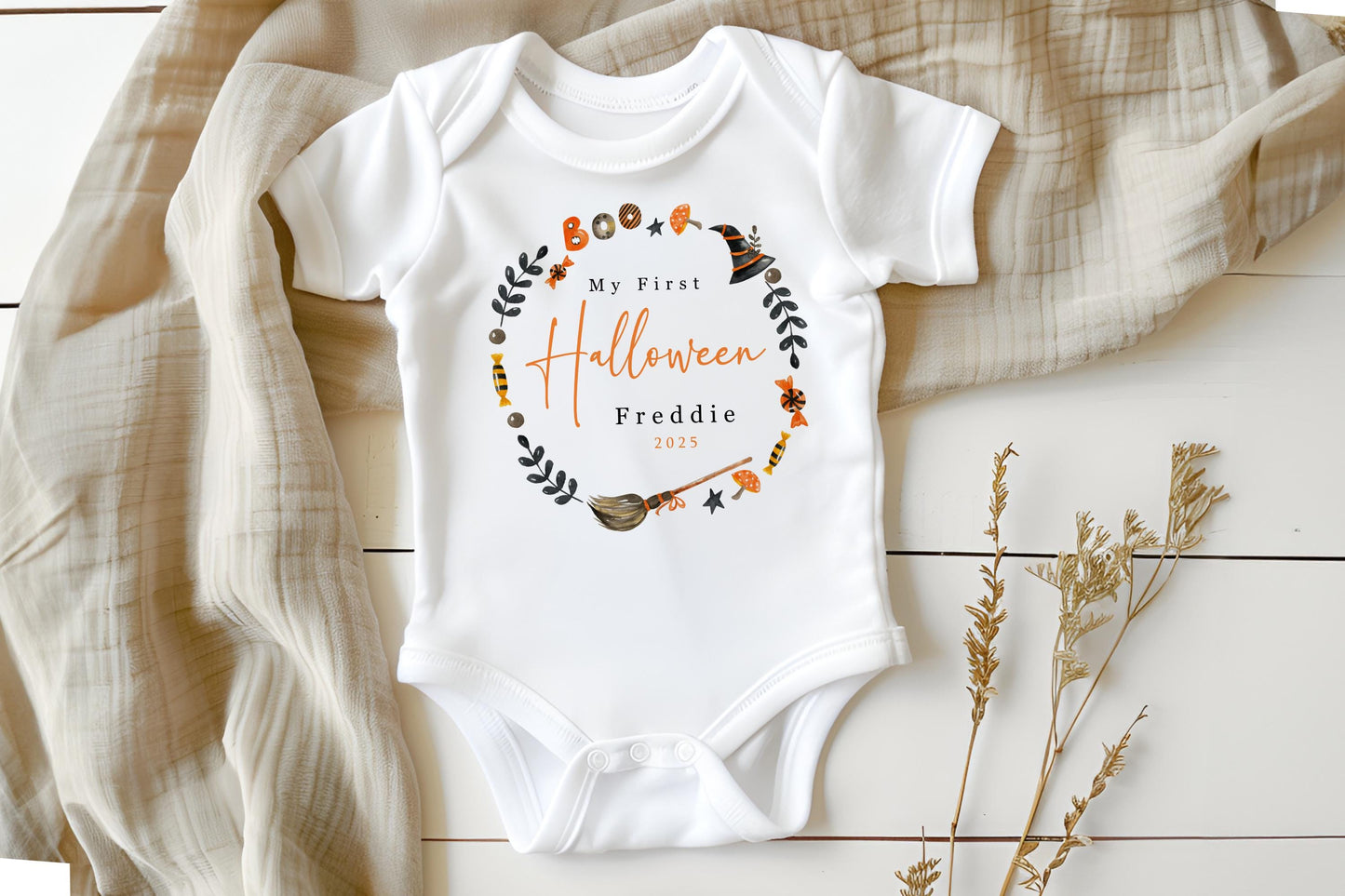 First Halloween - Broom Wreath Design