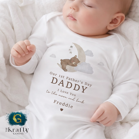 Our 1st Fathers Day - Bear Moon Design - T-Shirt - Vest - Sleepsuit Romper - Sweater