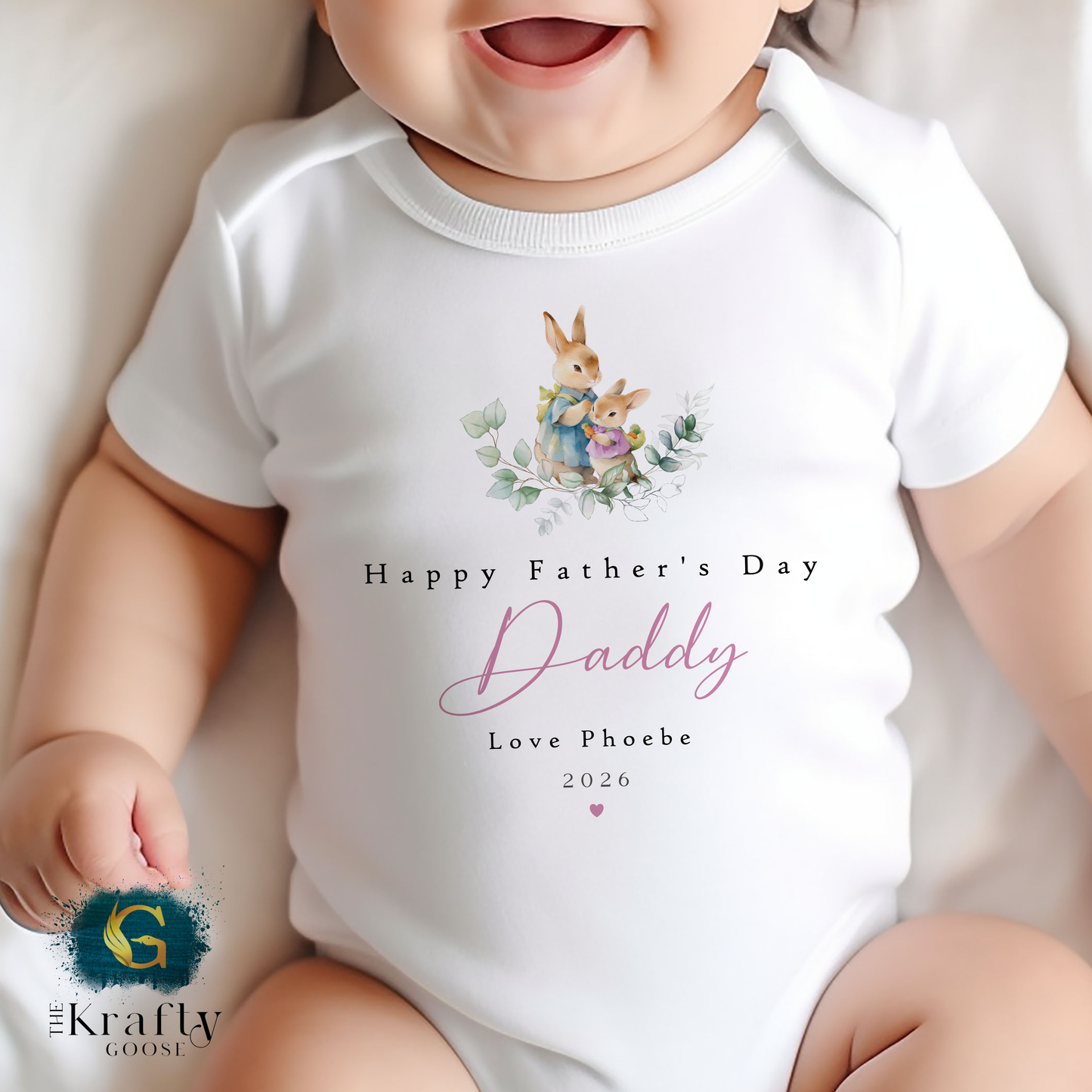 Happy Fathers Day Bunny Rabbit Design - T-Shirt - Vest - Sleepsuit Romper - Sweater