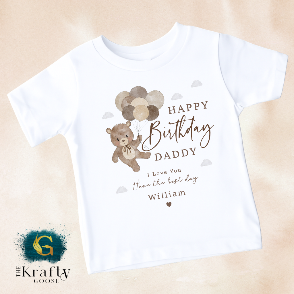 Happy Birthday Daddy - Bear Balloons - T-Shirt - Vest - Sleepsuit Romper