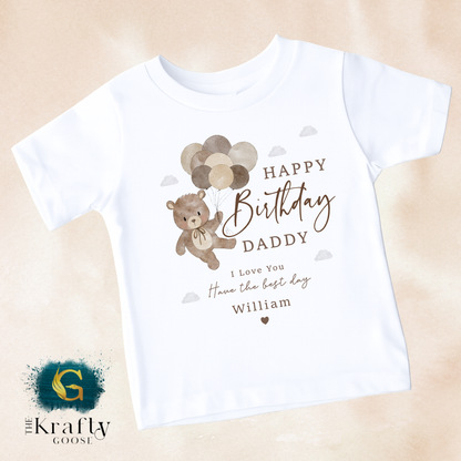 Happy Birthday Daddy - Bear Balloons - T-Shirt - Vest - Sleepsuit Romper