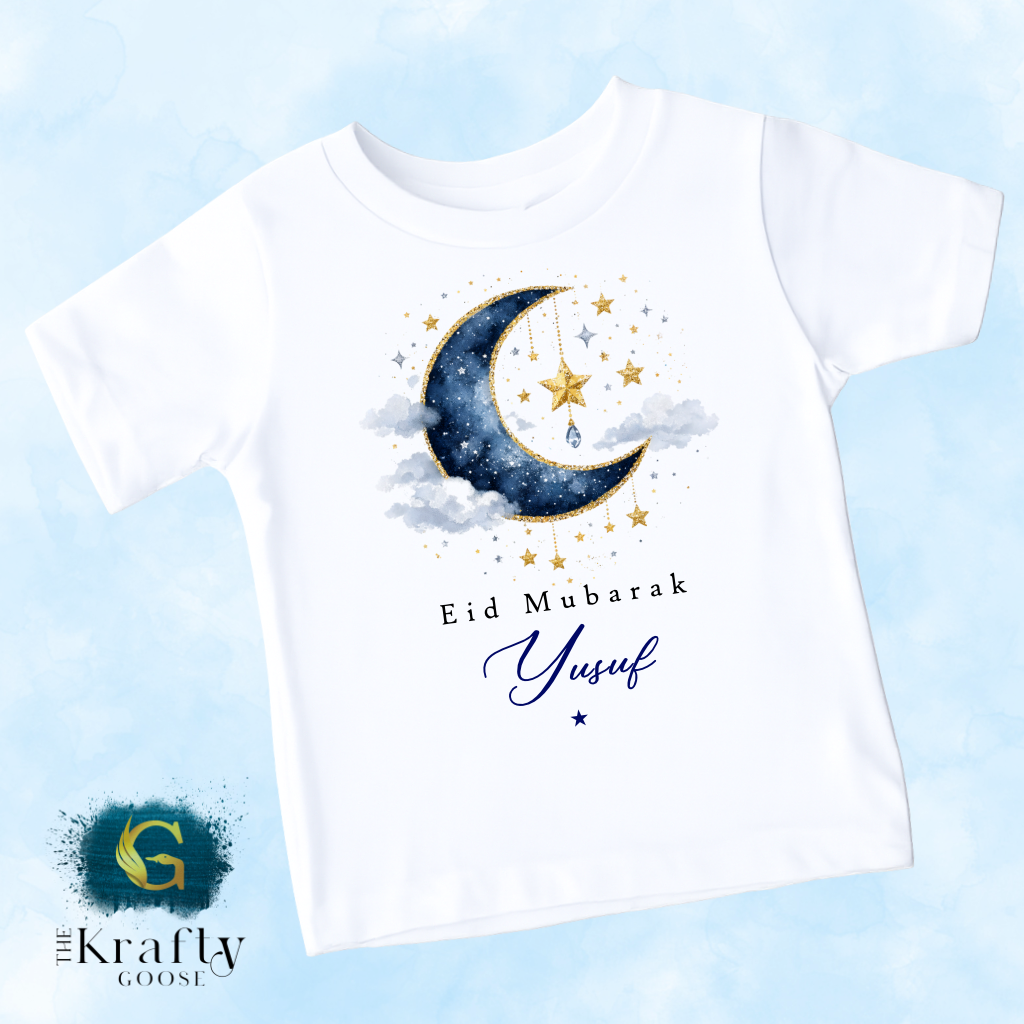 My First Eid - Eid Mubarak Ramadan - Blue Personalised T-Shirt or Baby Outfit