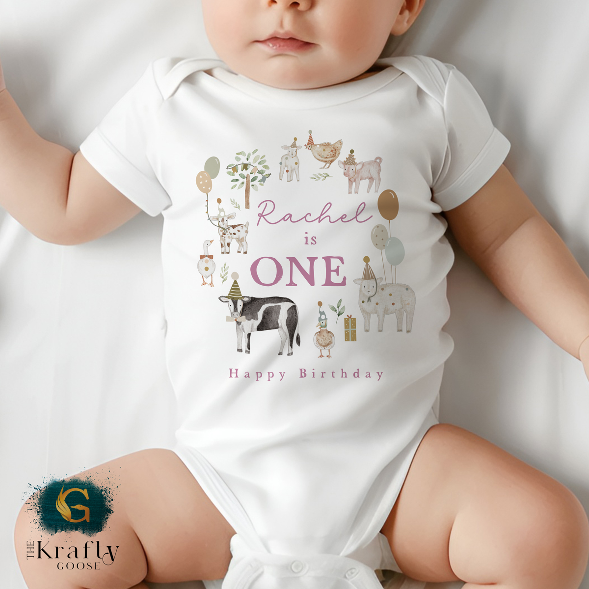 Farm Animals Birthday Outfit - Pink T-Shirt, Sweatshirt, Baby Romper Vest Bib