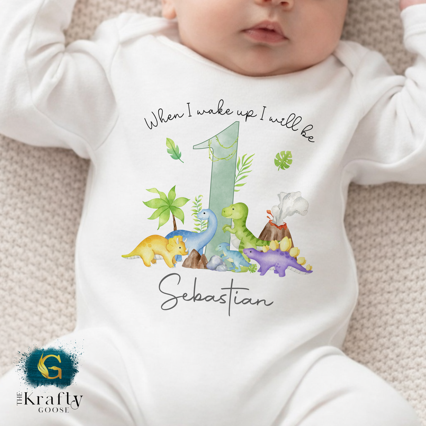1st Birthday - When I Wake Up - Dinosaurs Design