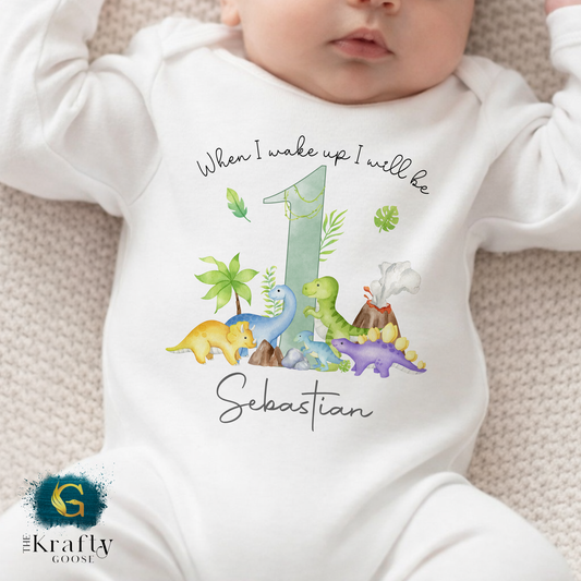 1st Birthday - When I Wake Up - Dinosaurs Design