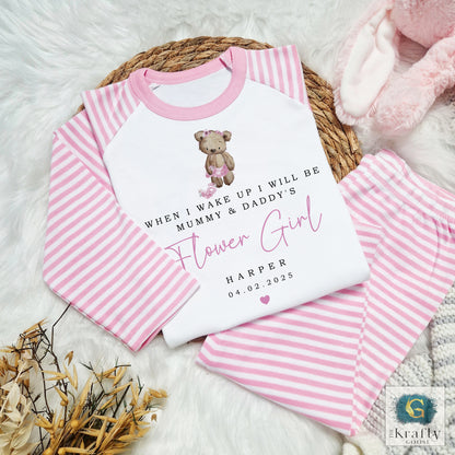 Personalised Flower Girl Pyjamas - Bear Design