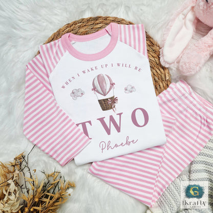 Personalised Birthday Pyjamas - Hot Air Balloon - Pink Design