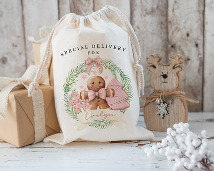 XL Luxury Santa Sack - Blue or Pink Gingerbread