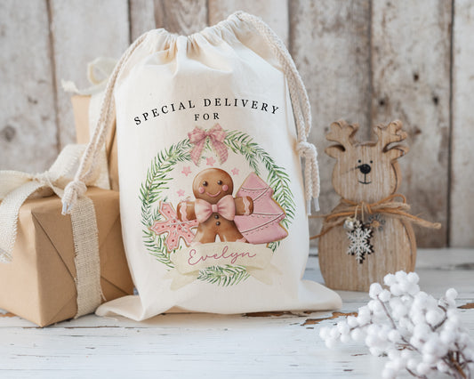 XL Luxury Santa Sack - Blue or Pink Gingerbread