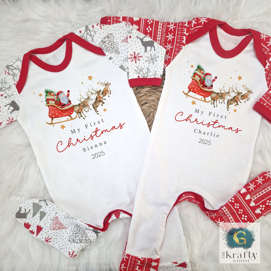 Santa Sleigh and Reindeer Design - My First Christmas