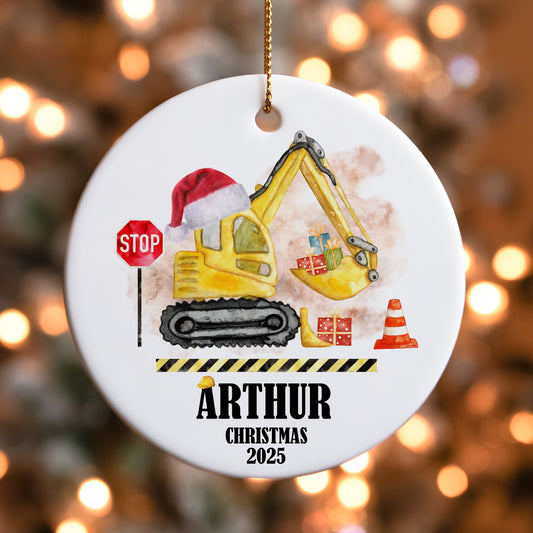 Excavator Christmas Ceramic Ornament