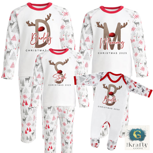 Reindeer Initial Alphabet - Matching Family Pyjamas