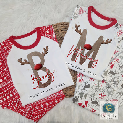 Reindeer Initial Alphabet - Matching Family Pyjamas