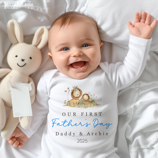 First Father's Day - Lion and Cub Blue Design
