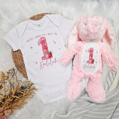 Strawberry 1st Birthday Baby Babygrow Bundle