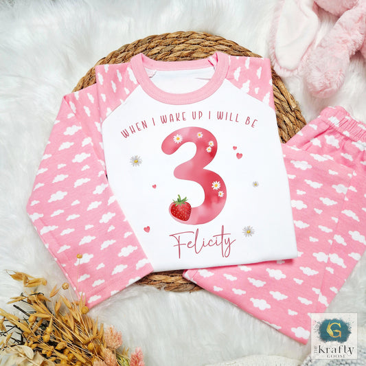 Personalised Birthday Pyjamas - Strawberry When I Wake Up Design