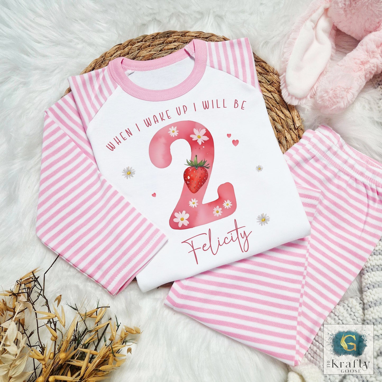 Personalised Birthday Pyjamas - Strawberry When I Wake Up Design