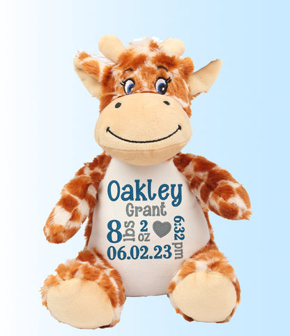 Embroidered Birth Stats Announcement Soft Toy