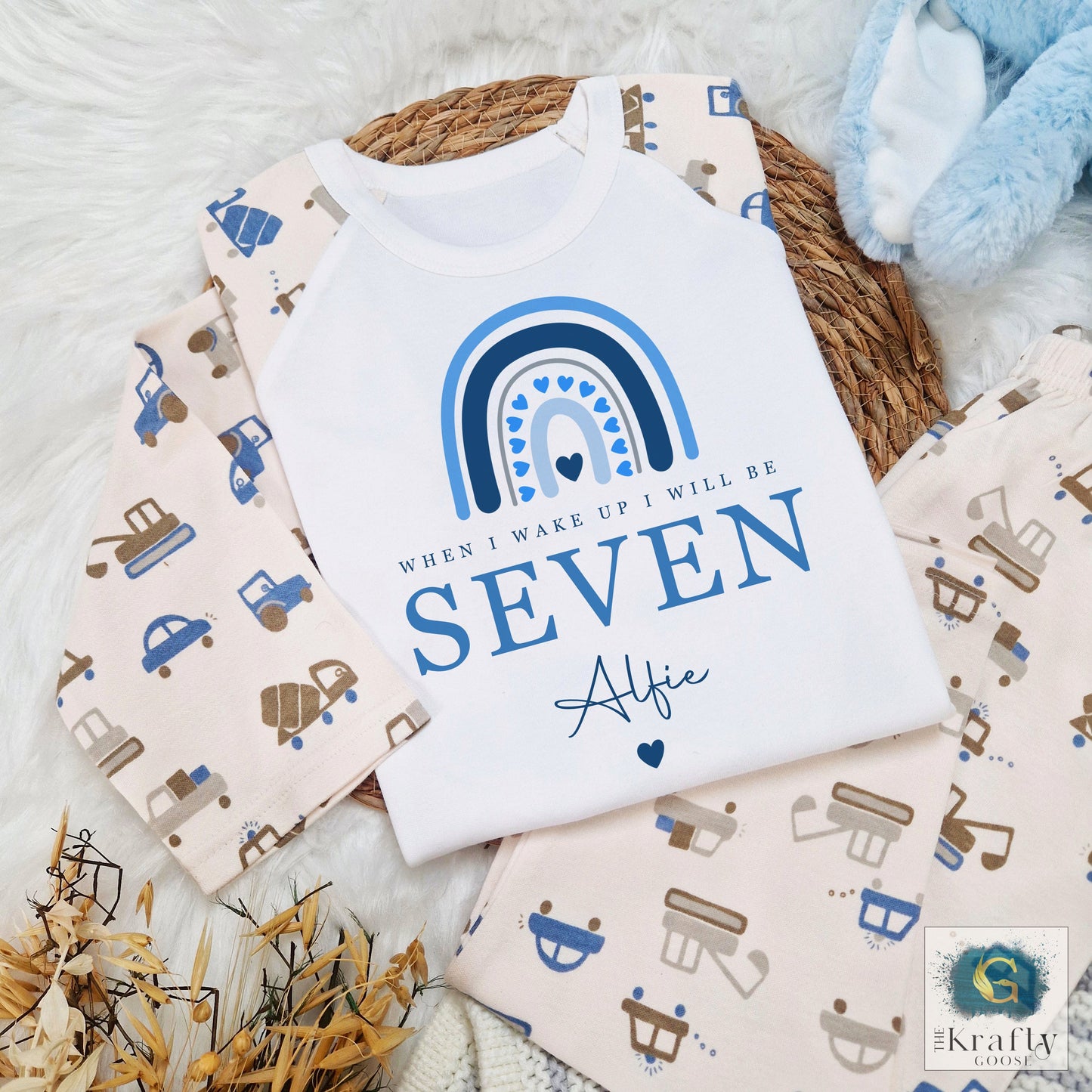 Personalised Birthday Pyjamas - Blue Rainbow Design