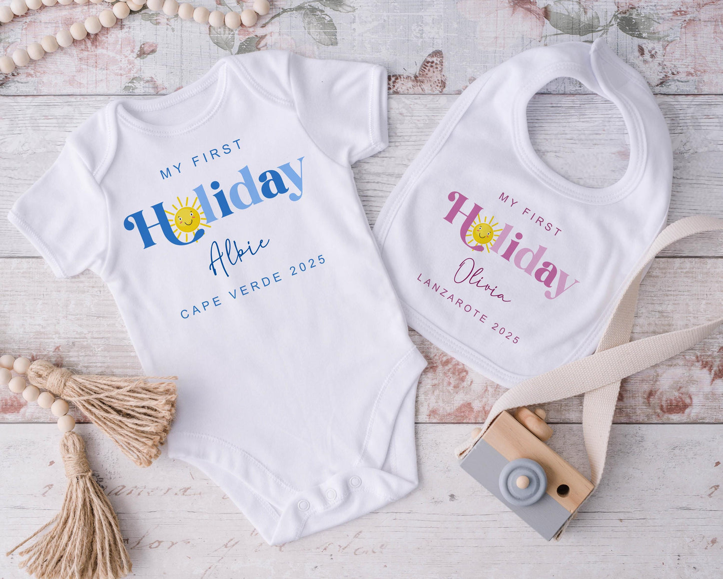 My First Holiday Baby Vest - Blue or Pink Design