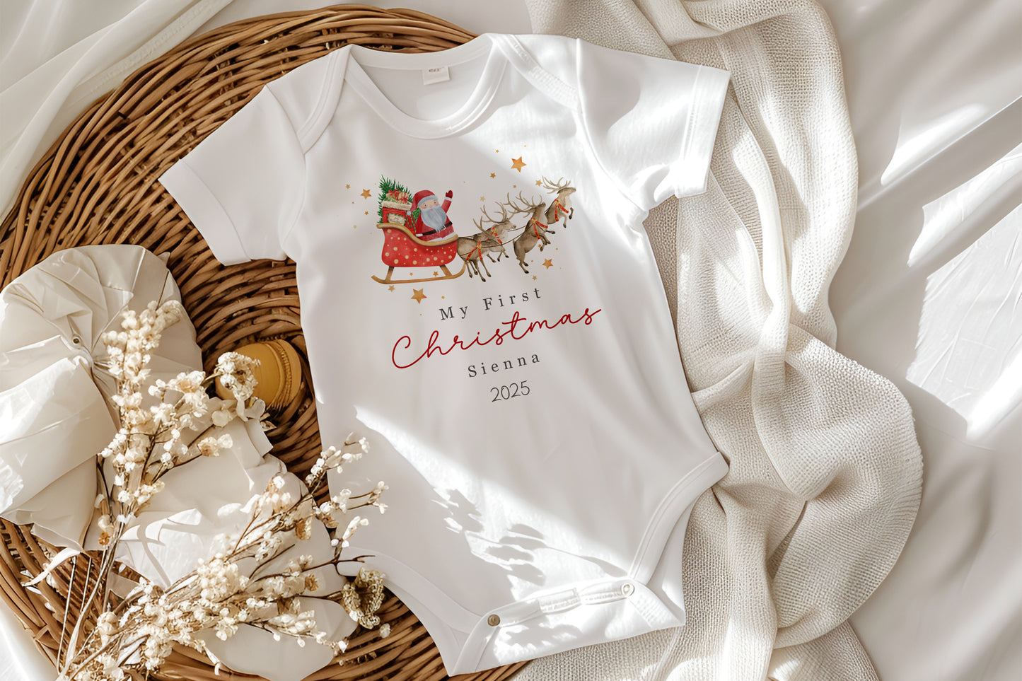 Santa Sleigh and Reindeer Design - My First Christmas