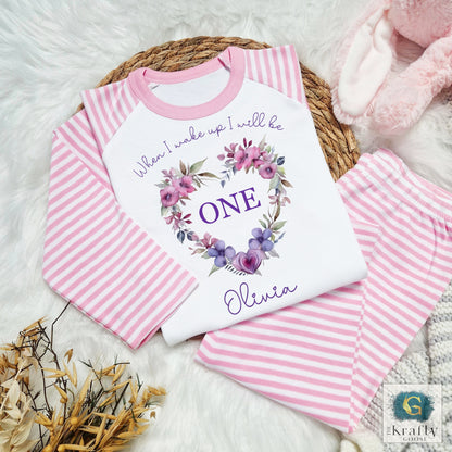 Personalised Birthday Pyjamas - Floral Heart Design