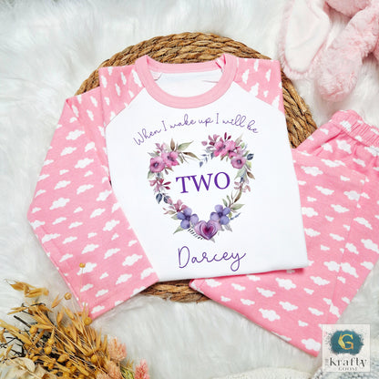 Personalised Birthday Pyjamas - Floral Heart Design