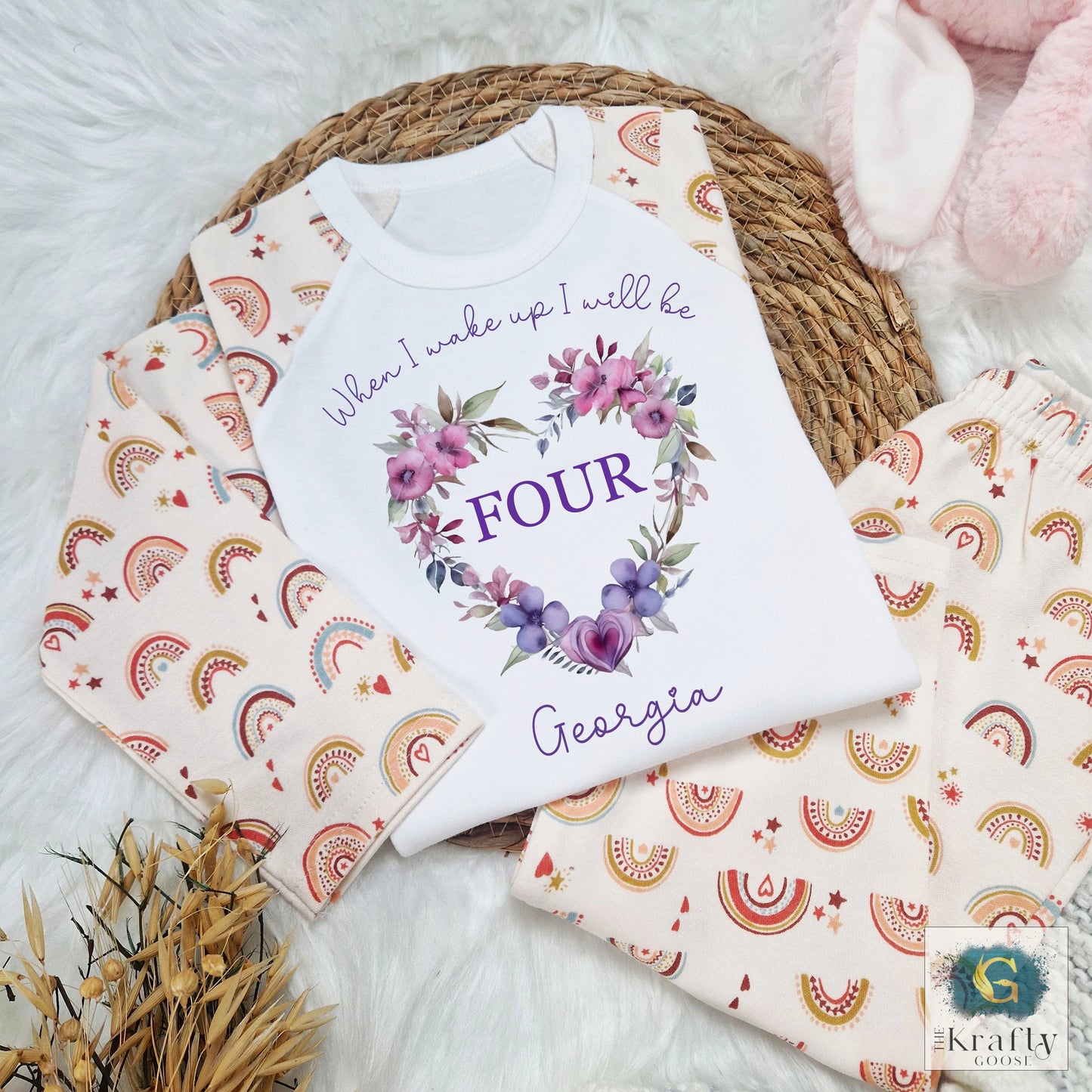 Personalised Birthday Pyjamas - Floral Heart Design