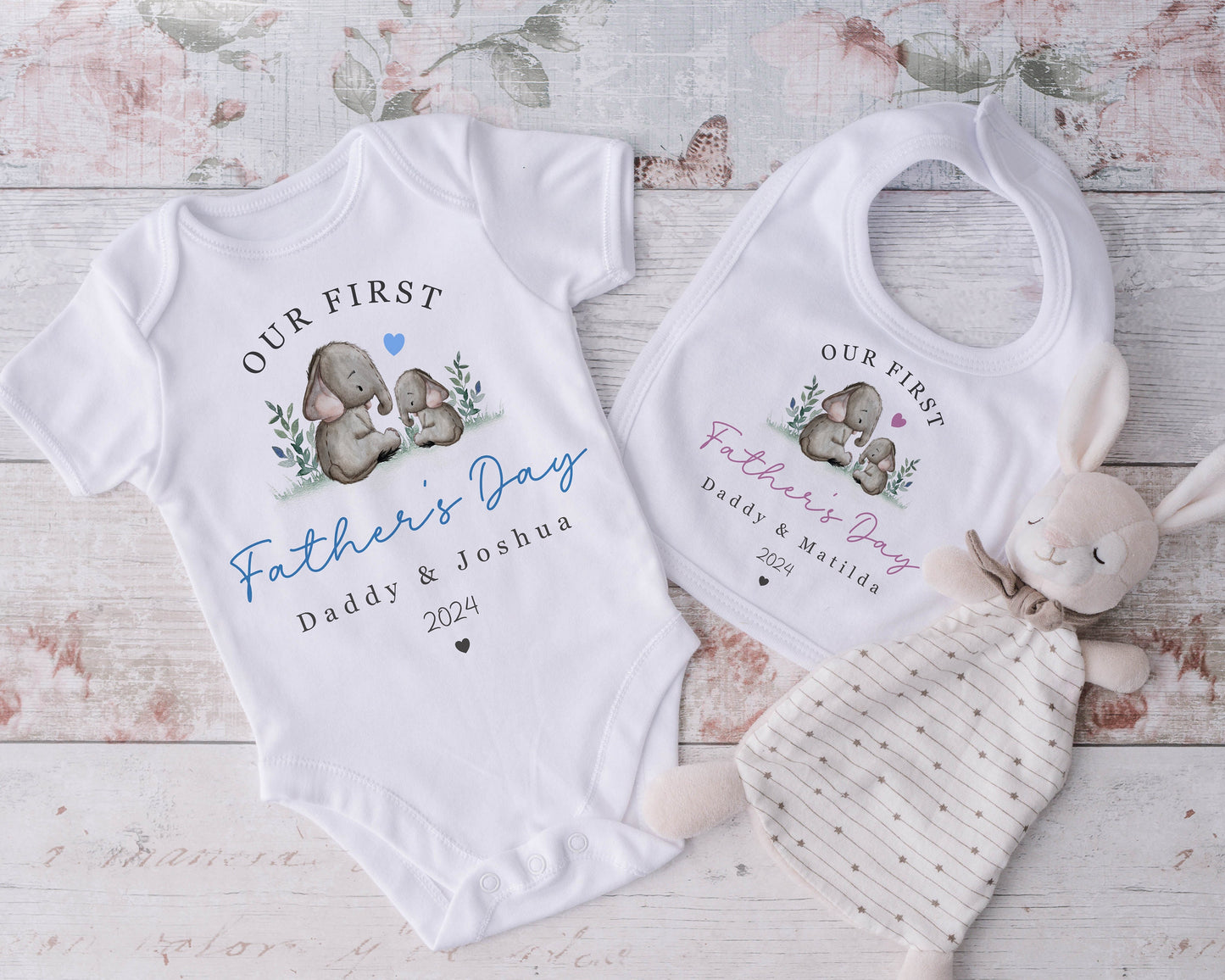 First Father's Day - Bib, Vest or Romper - Elephant Design