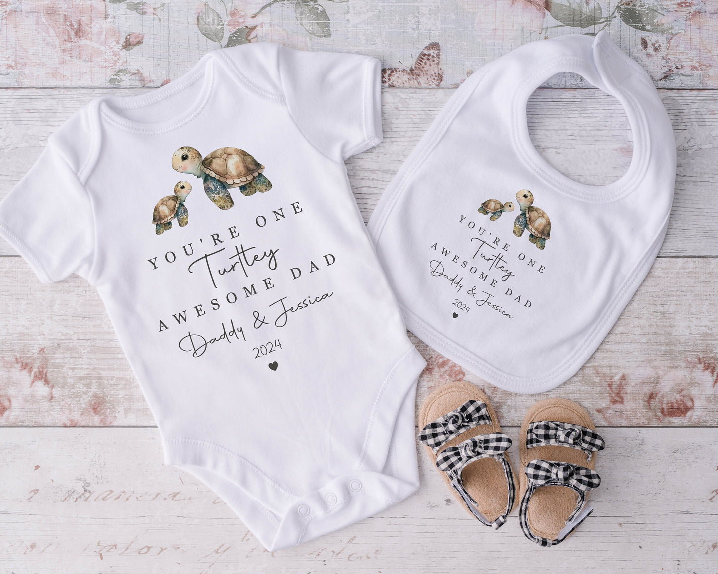 First Father's Day - Bib, Vest of Romper - Turtle Design