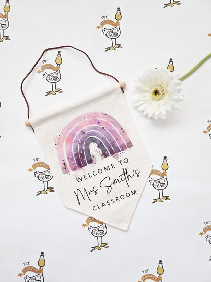 Teacher Classroom Sign - Pink Rainbow