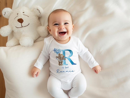 Blue Bear Initial - Vest, Babygrow or Bib