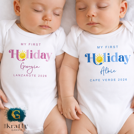 My First Holiday Baby Vest - Blue or Pink Design