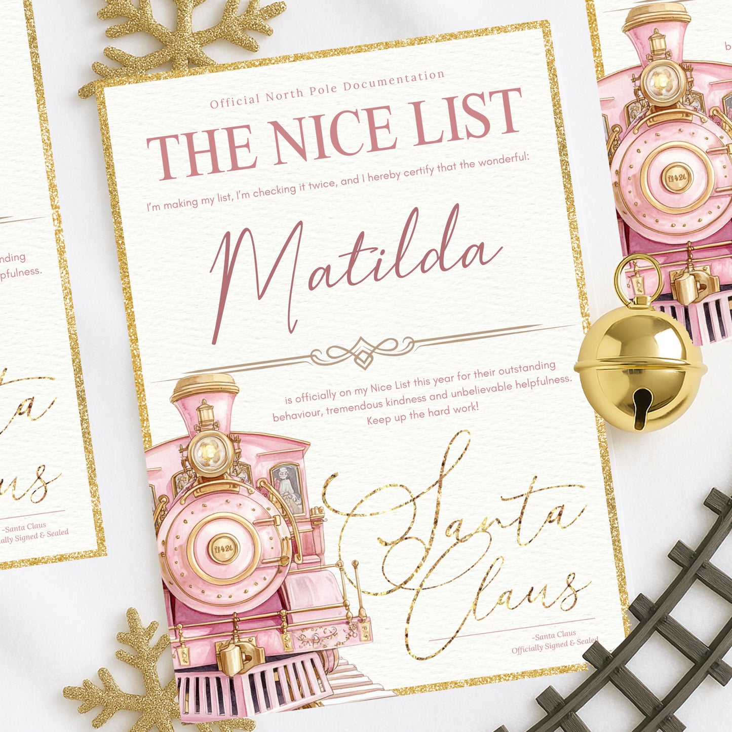 Nice List Certificate - Blue or Pink Train - A4 Gloss Certificate