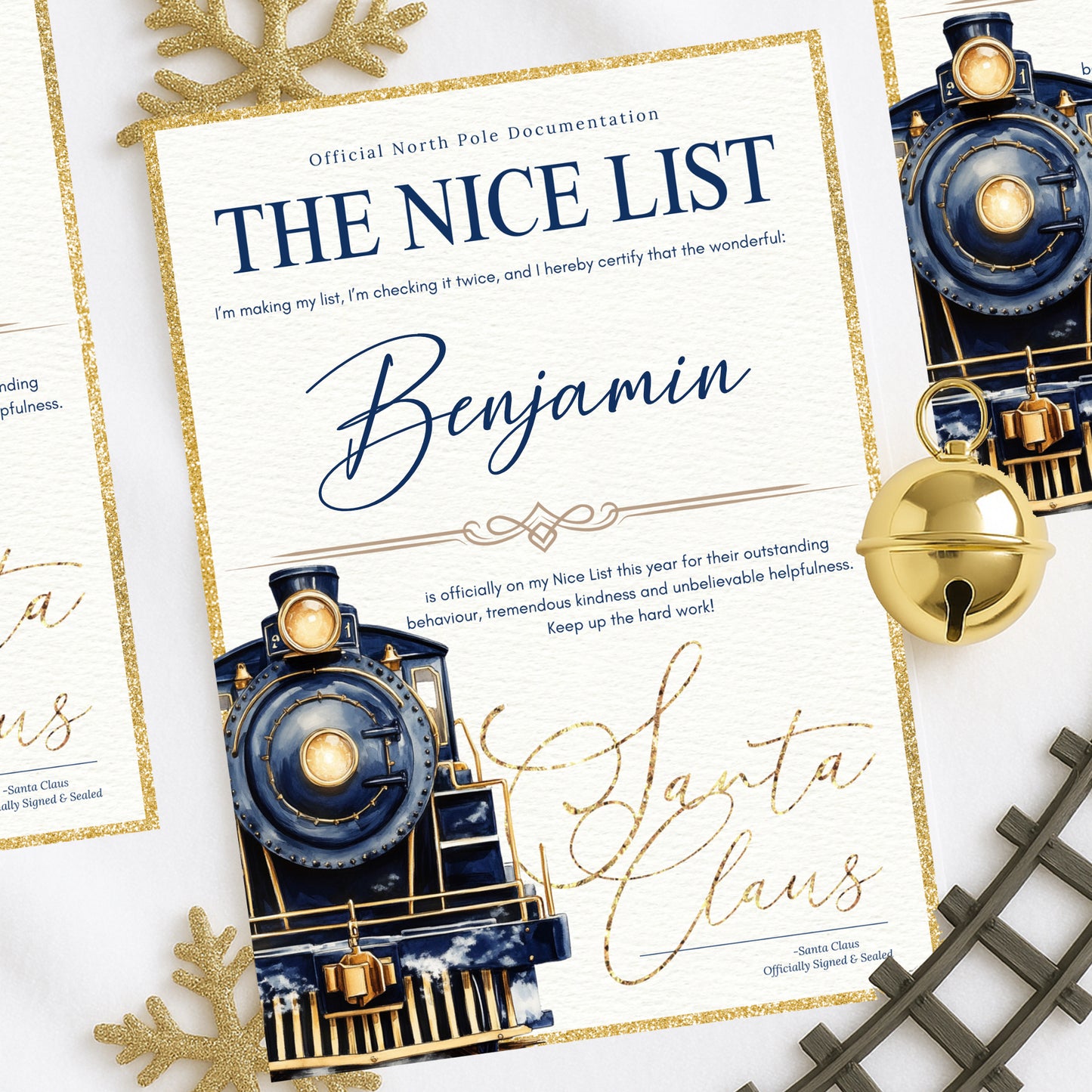 Nice List Certificate - Blue or Pink Train - A4 Gloss Certificate