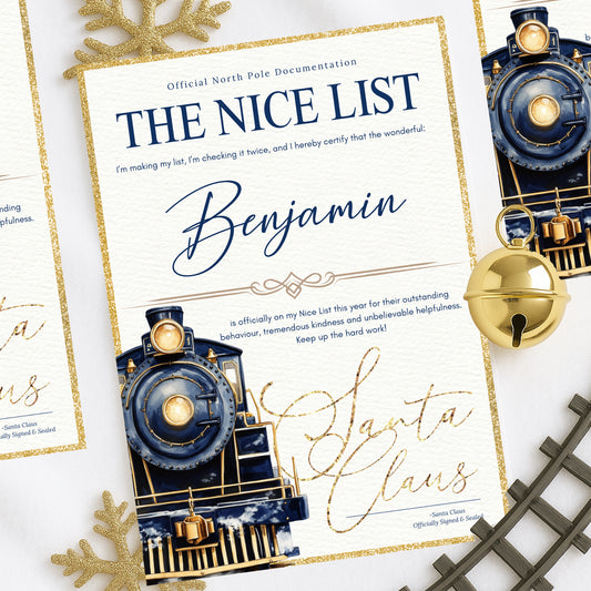 Nice List Certificate - Blue or Pink Train - A4 Gloss Certificate